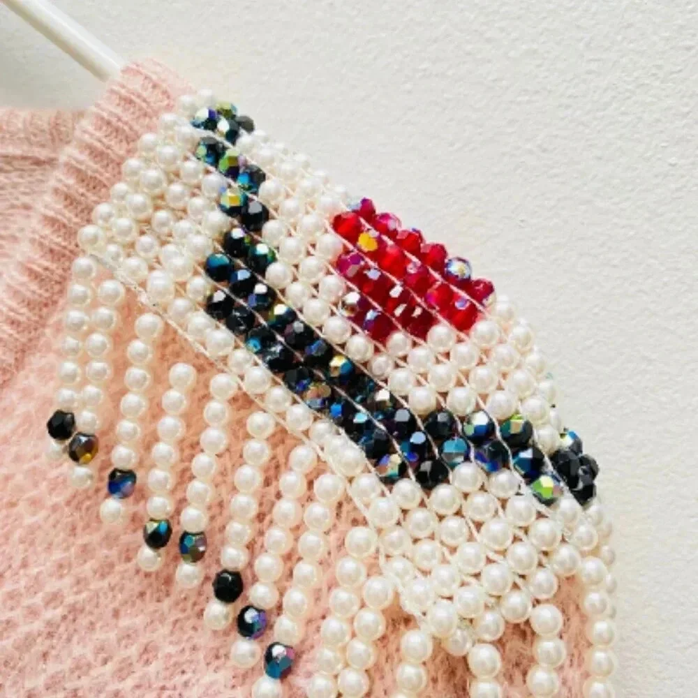 VINTAGE - Rare Giusi Slaviero Parma Italy Shoulder Tassel V-neck Sweater - Picture 7 of 10